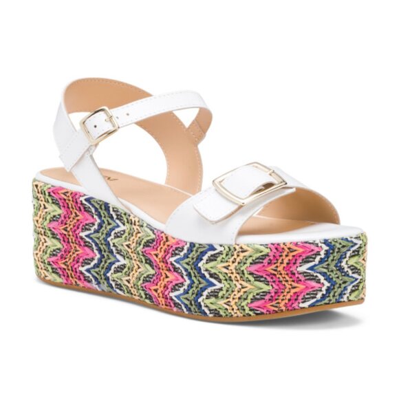 LOTTINI Made In Italy Leather Ankle Strap Sandal Multi Color Wedges - Picture 1 of 2